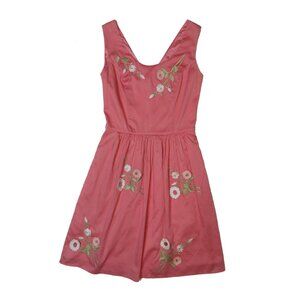 Review Pink Retro Floral Embroidery Detail Sleeveless Fit And Flare Dress Sz 6